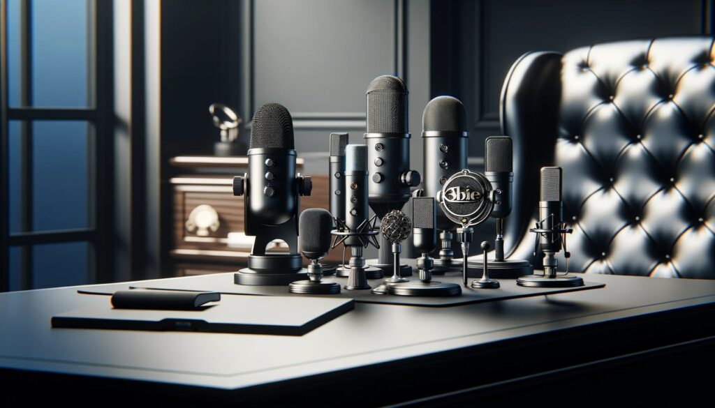 microfones que fazem ASMR em cima de mesa elegante