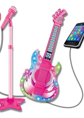 Guitarra com Microfone Pedestal Rock Show Rosa da merca DM Toys