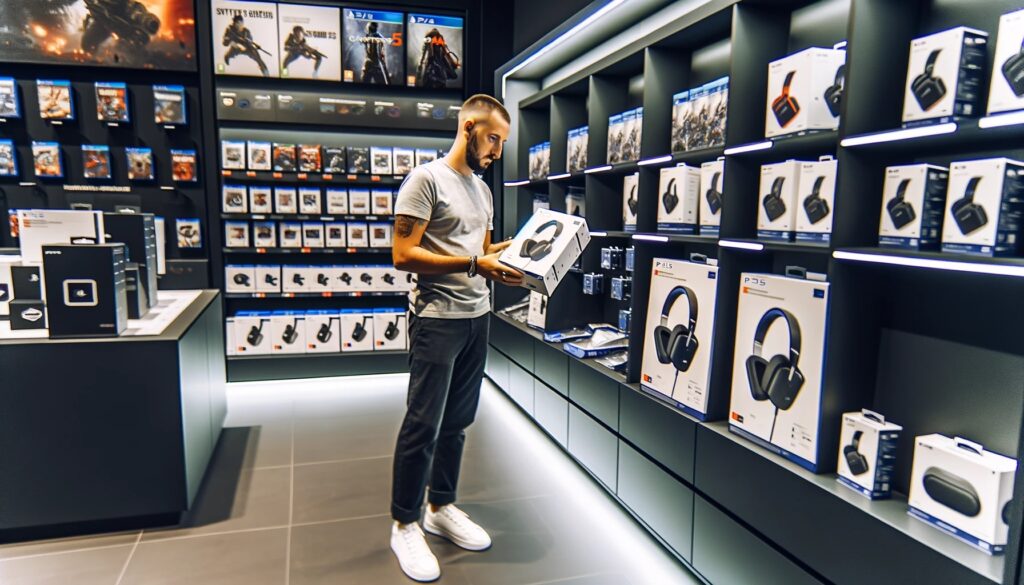homem dentro de loja escolhendo modelo de headset