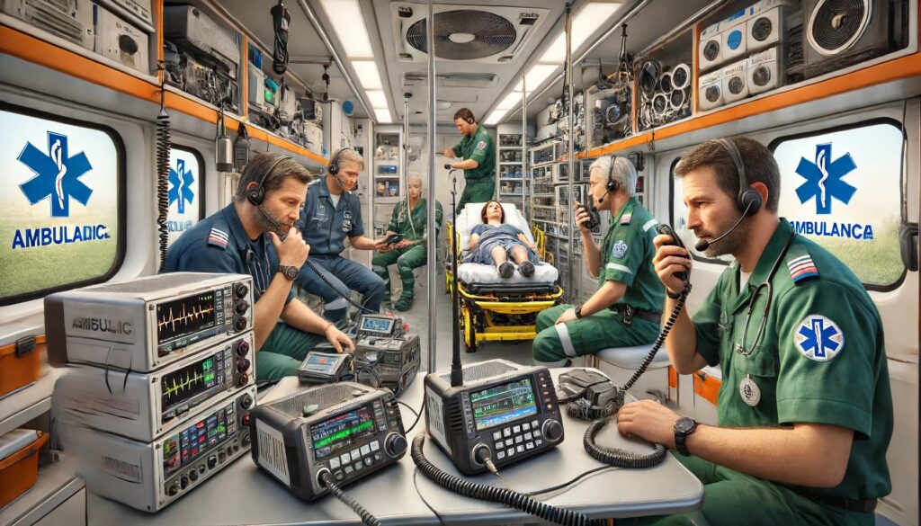 equipe de paramédicos dentro de âmbulancia