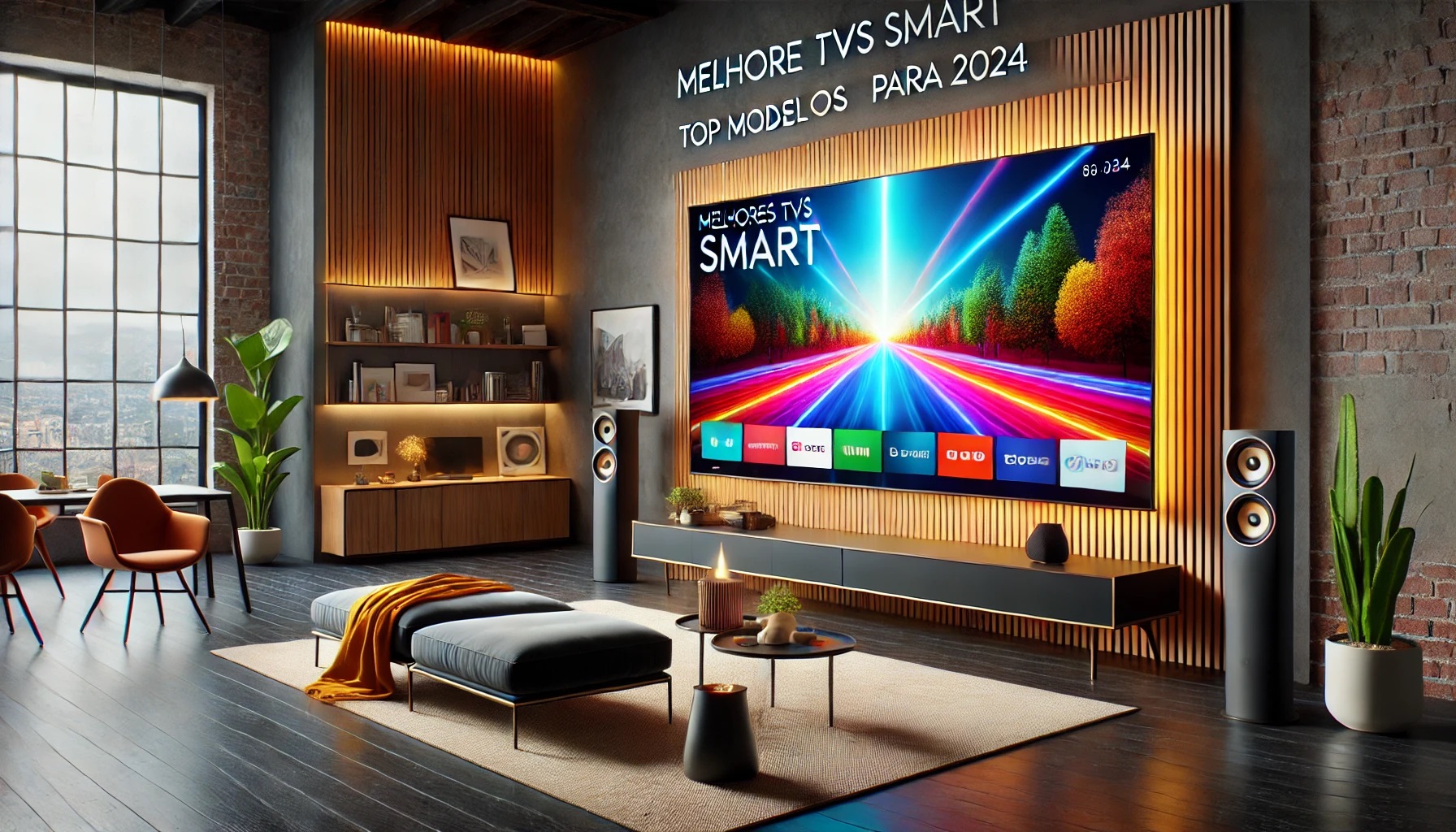 imagem de grande sala com uma enorme smart tv dentro