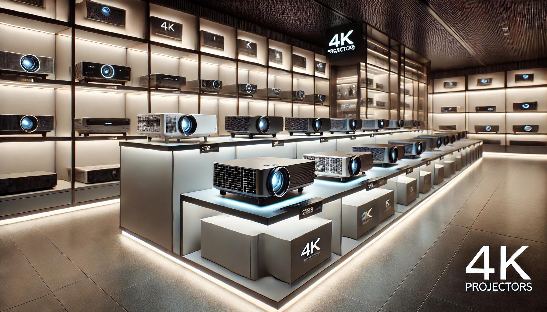 imagem de loja com os melhores projetores 4K em exposição